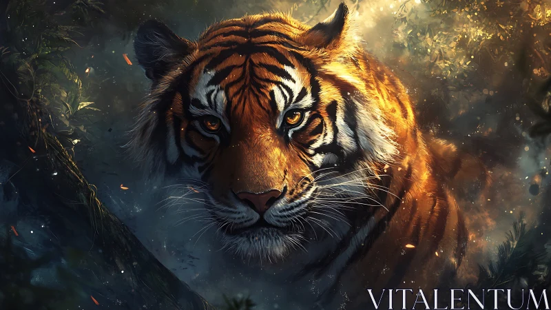 Midnight jungle crown burns bright in a tiger’s molten gaze
