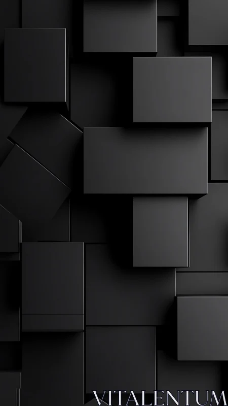 Overlapping matte black rectangular blocks form layered grid