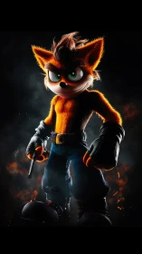 Anthropomorphic fox warrior in cinematic 3D lighting profile.