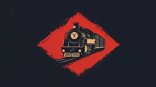 Retro graphic locomotive emblem with bold diamond field.