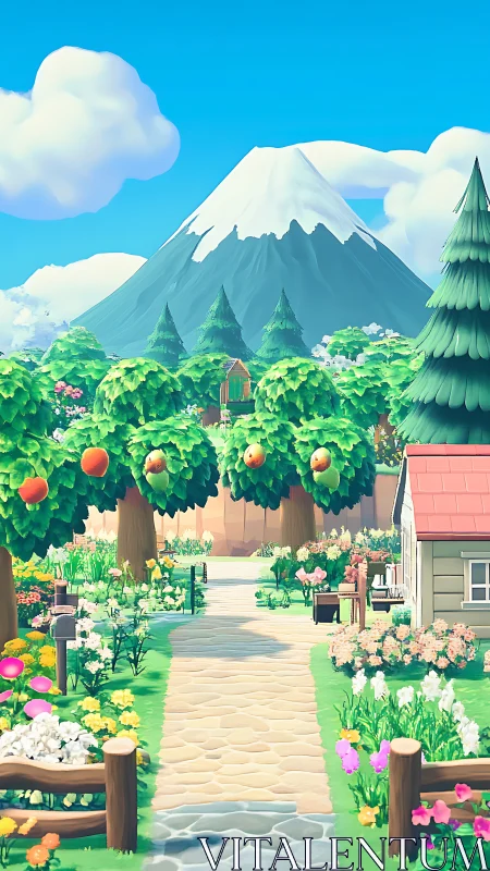 Mountain Valley Garden Sanctuary with Alpine Peak Landscape