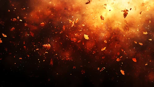 Falling Autumn Leaves Against Dark Atmospheric Background