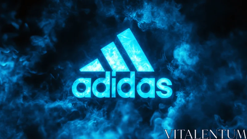 Glowing blue geometric logo immersed in dynamic vapor field