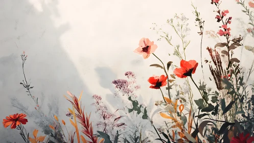 Watercolor rendering of varied wildflowers against neutral background.