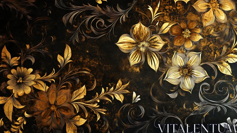 Golden Florals on Black: Ornamental Baroque Design.