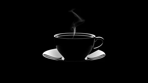 Monochrome coffee cup rendered with high-contrast rim lighting