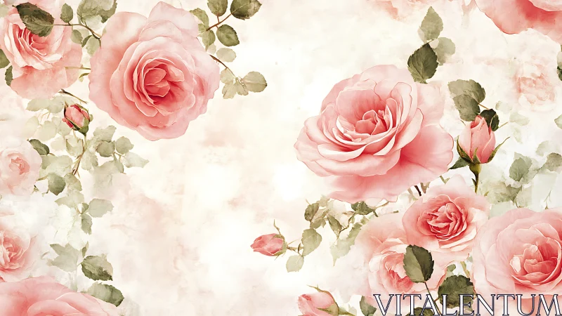 Soft Pink Roses in Watercolor Elegance and Grace