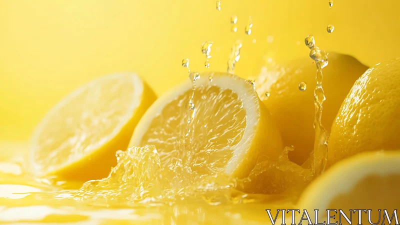 Sliced lemons in shallow liquid with captured water motion