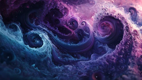 Digital fractal swirls with layered purple and cyan gradients