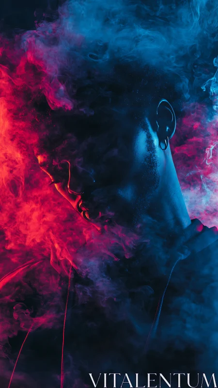 Neon smoke portrait with split complementary gel lighting setup.