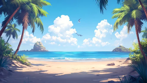 Tropical Beach Paradise: Pristine Cove with Palm Trees.