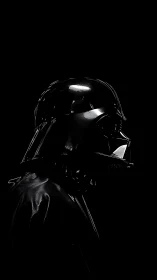 Low-key profilometric study of glossy black sci-fi helmet.