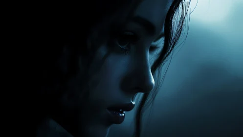 Soft blue light cradles a thoughtful face in quiet focus