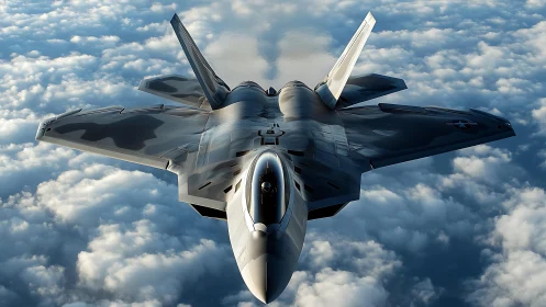 Stealth raptor glides like a chrome shark over cloud seas