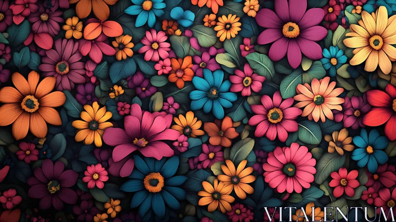Vibrant Floral Tapestry with Layered Blooms.