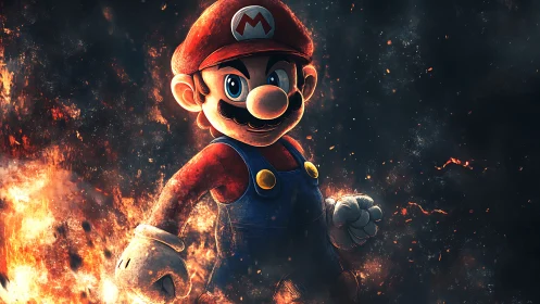 Luminous Plumber Icon Engulfed in Fiery Particle Effects and Cosmic Glow