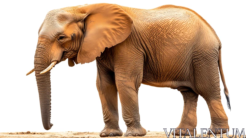African elephant profile on white with detailed skin texture.