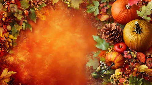 Autumn harvest border frames warm textured orange background