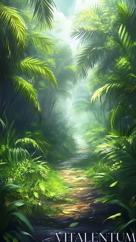 Enchanted Forest Path Through Luminous Jungle.