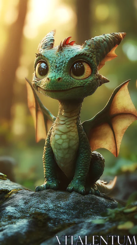 Micro-scale forest dragon rendered with high-detail 3D lighting.