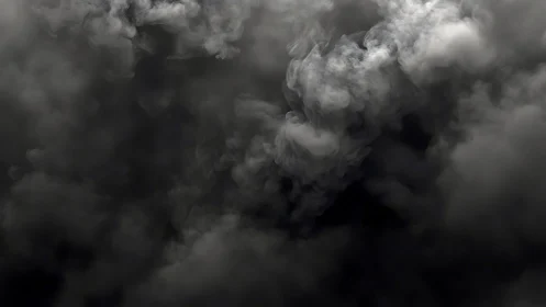 Dense swirling dark smoke cloud in a moody atmosphere.
