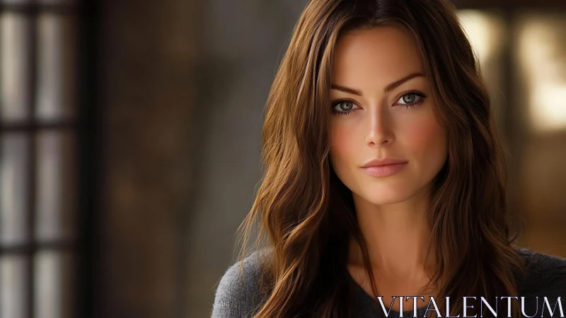 Soft-lit portrait of serene woman in warm urban hush.