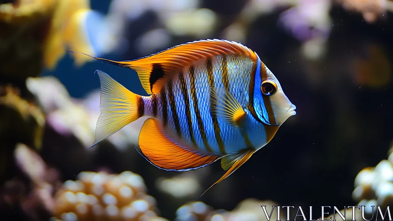 Striped tropical reef fish in clear underwater scene.