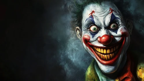 Sinister painted clown grins with eerie, exaggerated menace.