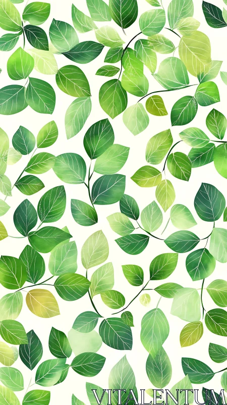 Watercolor green foliage pattern with luminous leaf details.