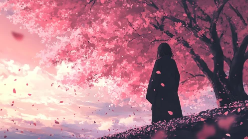 Quiet evening under drifting cherry blossom skies.