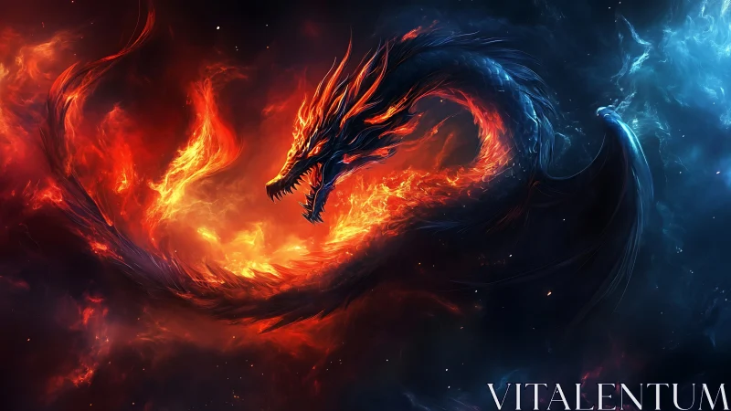 Fire and ice cosmic dragon coiling through nebulae.