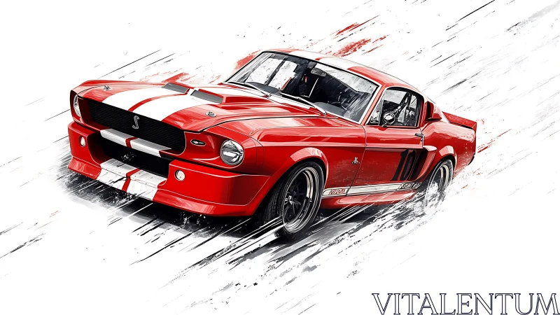 Red racing fastback rendered with dynamic motion streak abstraction