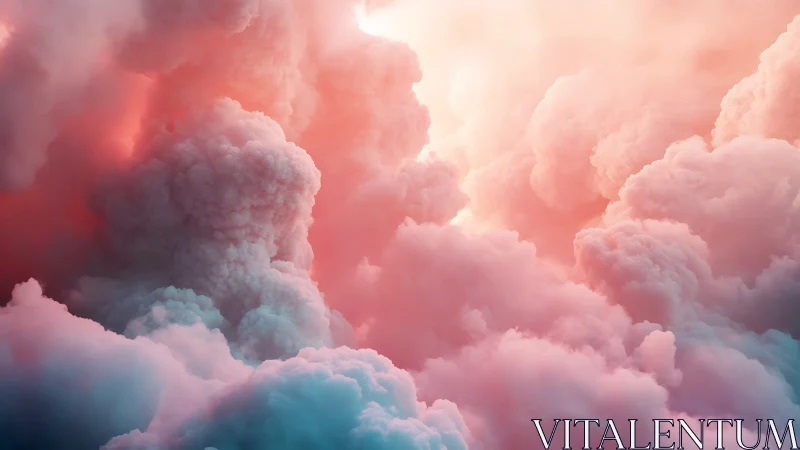 Volumetric cloudscape depicts dense pink and cyan formations