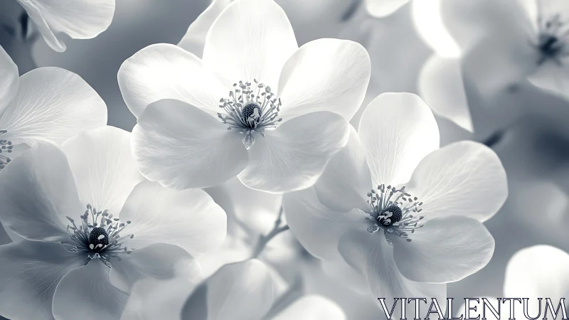 White flowers with dark stamens displayed in close view.