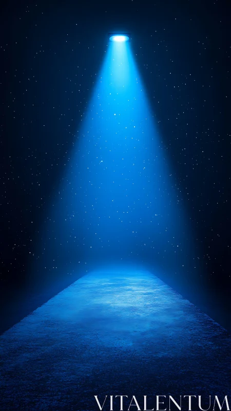 Midnight corridor drenched in celestial spotlight blue.