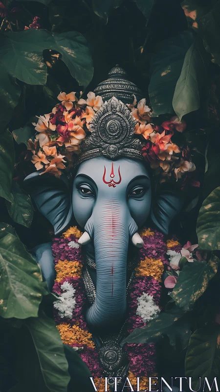 Elephant-headed serenity blooms from jungle shadowed silence