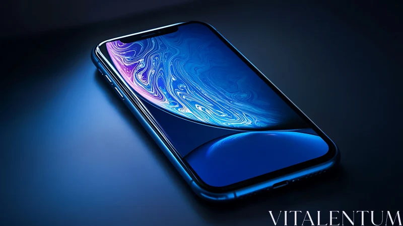 Luminescent mobile device with liquid marble display wallpaper rendering.