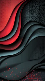 Curved red and black layers form dynamic abstract wave field