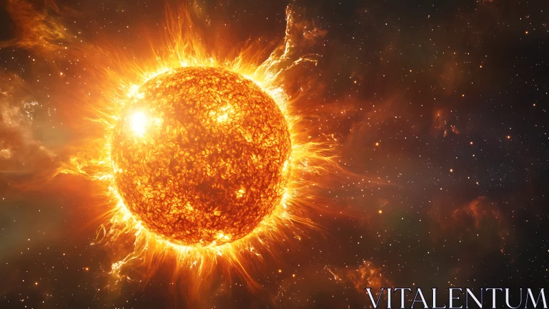 Solar inferno roaring in velvet-deep interstellar night.