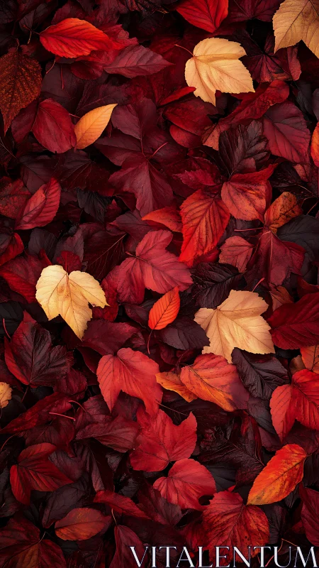 Crimson autumn leaves create a cozy carpet of rich color