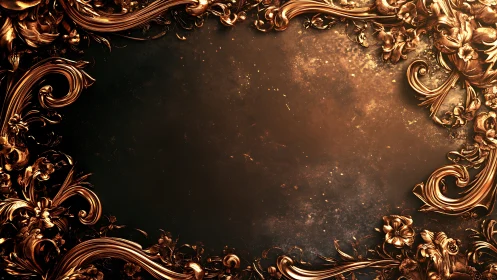 Baroque copper floral frame around dark textured void.