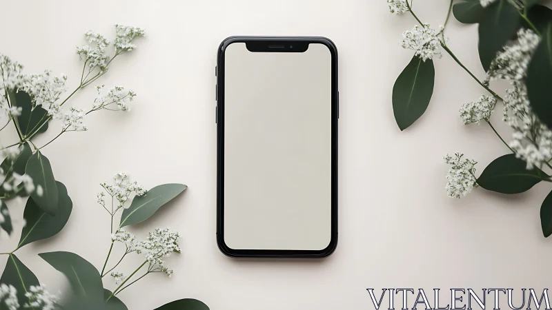 Smartphone Display Mockup with Botanical Framing Elements