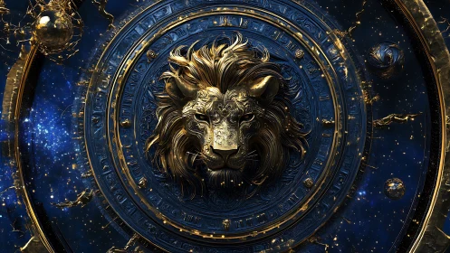 Celestial lion emblem forged in luminous astral gold.