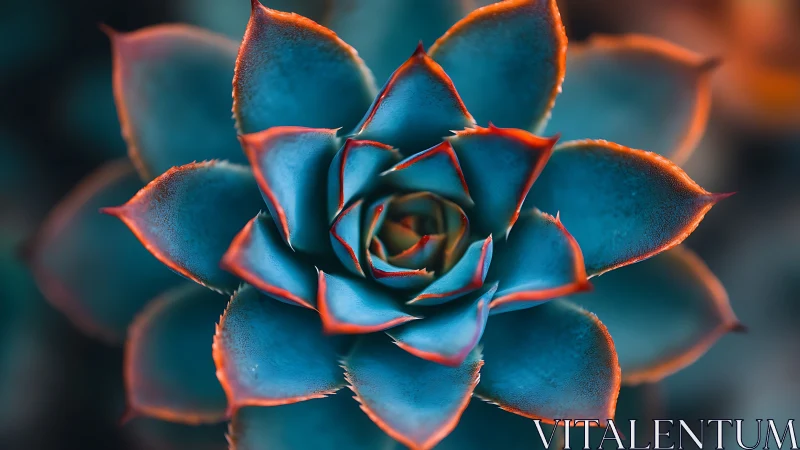 Blue succulent rosette with red-orange leaf margins photographed in macro detail.