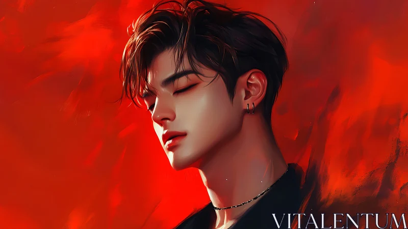 Digital profile portrait depicts male figure against red field