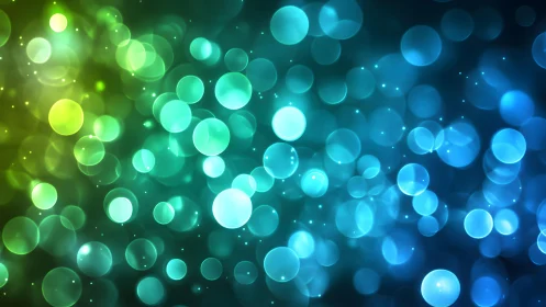 Vibrant Green and Blue Bokeh Lights Abstract Digital Art.