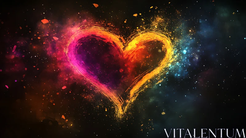 Luminous heart shape rendered with radiating particle effects.