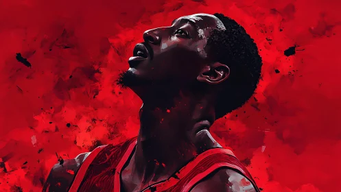 Scarlet court dreamer rises through a storm of crimson light.