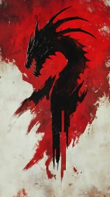 Silhouetted dragon emblem emerges from abstract red field