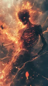 Burning skeletal humanoid figure is rendered in eruptive flames